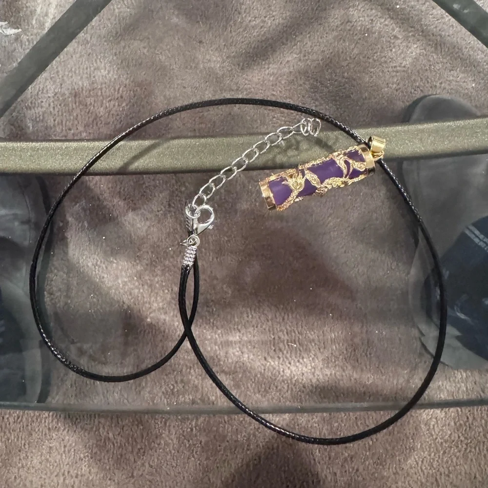 Elegant Gold and Purple Dragon Pendant Necklace. (Unisex)